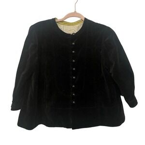 Anthropologie Elevenses Vintage Black Velvet Victorian Jacket Size 2 Cotton